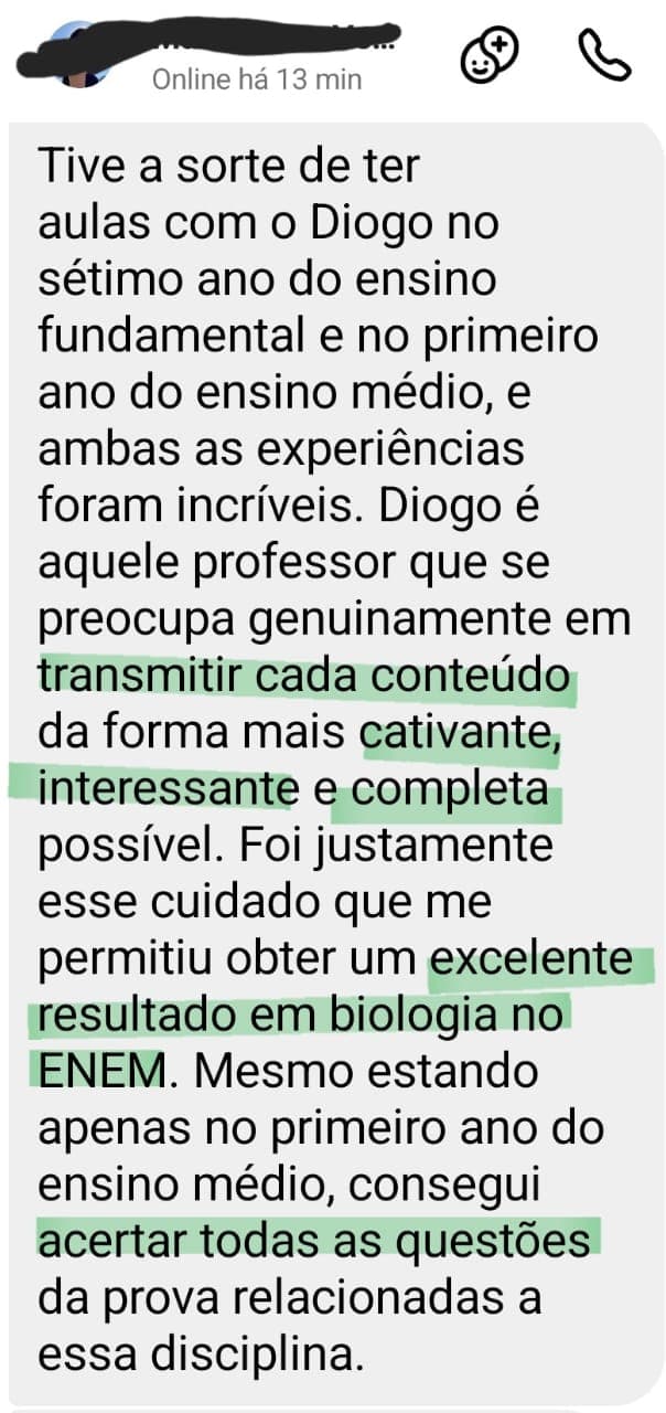 Depoimento de aluno ou família