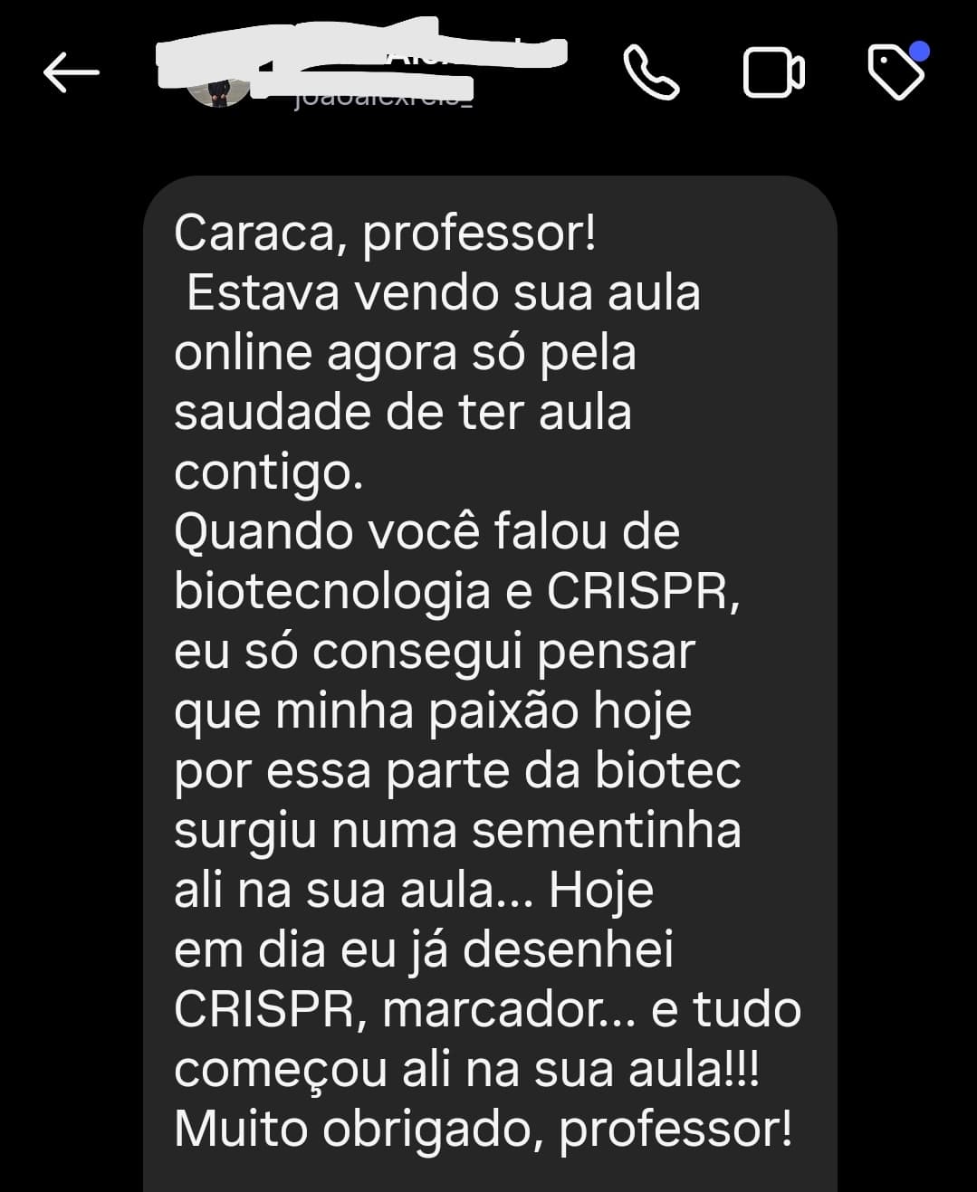 Depoimento de aluno ou família